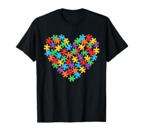 Autism Awareness Heart Puzzle Piece Mens Womens Boys Girls T-Shirt