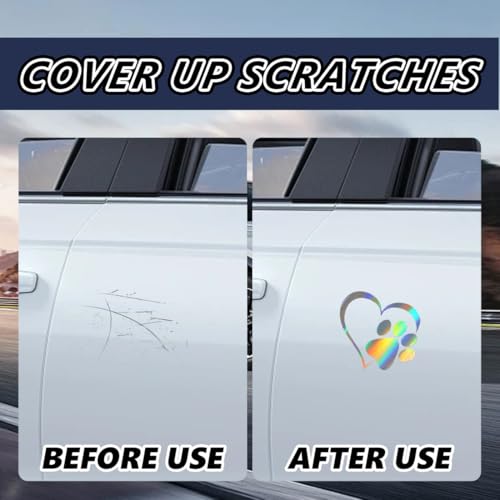 Autoaufkleber Wandtattoo, 4er Set Aufkleber Pfote und Herz, Pfotensticker mit Herz für Autos, Waschstraßentauglich, Hunde Namen Pfote mit Herz Haustier für Auto Wand Spiegel