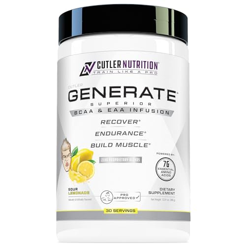 Cutler Nutrition Generate EAA and BCAA Powder: Best Branched Chain Amino Acids Supplement with Essential Amino Acids 5g BCAAs 2g EAAs for Lean Muscle Mass | Sour Lemonade 30 Servings