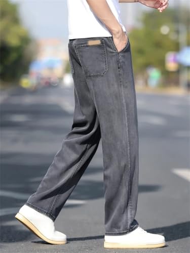 Men's Loose Wide Leg Thin Jeans Lyocell Soft Drape Fabric Comfortable Spring Summer Fashion Washed Denim Pants3