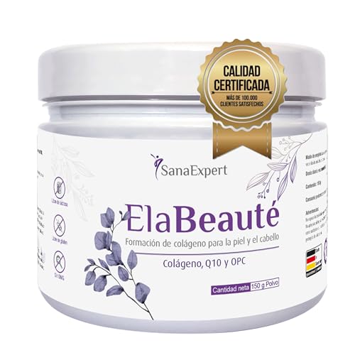 SanaExpert ElaBeauté, Colágeno Verisol | Suplemento Vitamínico Con Q10, Biotina, Zinc y Extracto de Semilla de Uva | Sabor Cereza - Colágeno Hidrolizado Puro, (150g) - Fabricado en Alemania