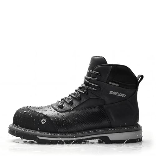 Image of SUREWAY Men's 6 inch Soft /Composite Toe Heavy Duty Waterproof Work Boot GoodyearWelt Oil /Slip Resistant Dual-Density Comfortable Outsole Crazy Horse Leather EH Construction Industrial Safety Work Boots