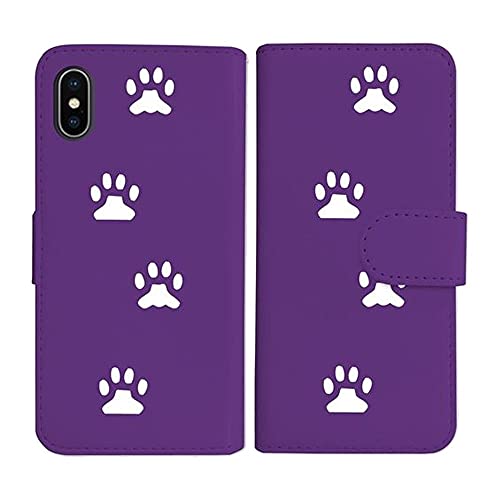 sslink iPhone17 Pro Max アイフォン17プロマックス 対応 手帳型 パープル ケース 肉球 犬 猫 ネコ 足跡 ホワイト ダイアリータイプ 横開き カード収納 フリップ カバー