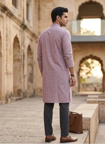 Image of Men's Traditional Ethnic Kurta Long Solid Casual