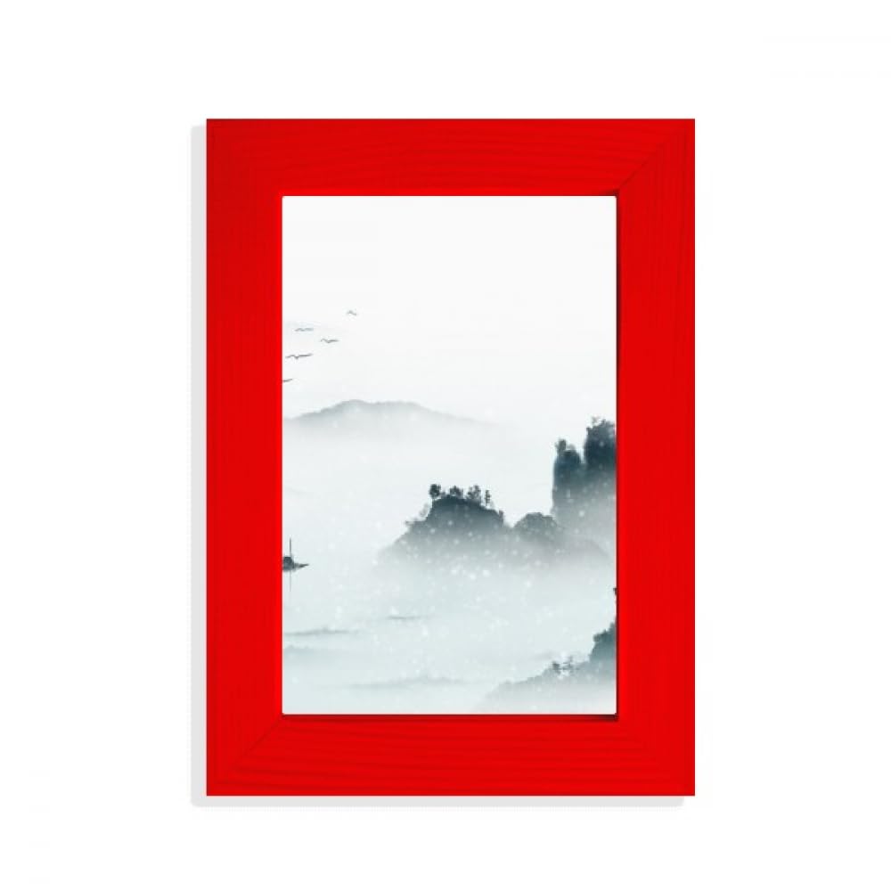 Cadre photo aquarelle style chinois paysage rouge pour sublimer l'ambiance zen du salon