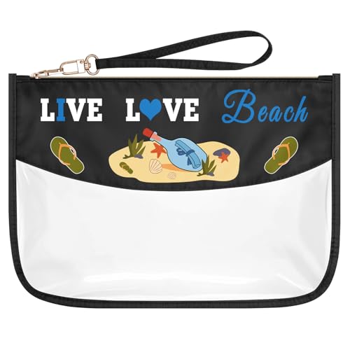 Beach Lover Gift Makeup Bags Summer Beach Travel Gifts for Girls Women Ocean Sea Lover Gift Birthday Christmas Graduation Gift for Friends Sister Bestie Clear Toiletry Pouch Summer Themed Cosmetic Bag