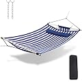 TegerDeger Anti-flip 12FT Hammock Large Hammock 450LB Capacity with Iron Spreader Bar & Nylon Rope for Outside, Patio, Garden, Backyard, Beach - Blue Strips