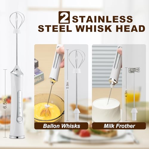 Image of Handheld Electric Milk Frother with 2 Heads, Coffee Whisk Foam Mixer with USB Rechargeable 3 Speeds, Foam Maker Blender for Latte, Cappuccino, Hot Chocolate, Egg (Type 4)