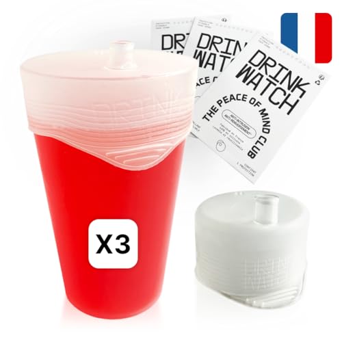 Drink Watch - Pack de 3 | Tapa protectora para lentes | Antiintrusión y antiderrame | Reutilizable | Silicona alimentaria con certificación CE | Fabricado en Francia