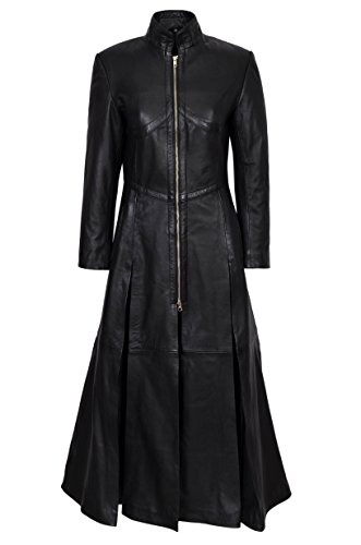 Veste longue gothique en cuir souple femme manteau trench noir alternatif