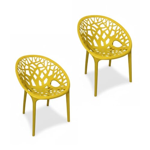 Image of activa Crystal Plastic Arm Chair | Stackable Indoor Outdoor Chair for Home, Balcony, Patio & Garden | Comfortable Designer Armrest Chair | Durable Plastic Seating Furniture (Yellow, Set of 2)