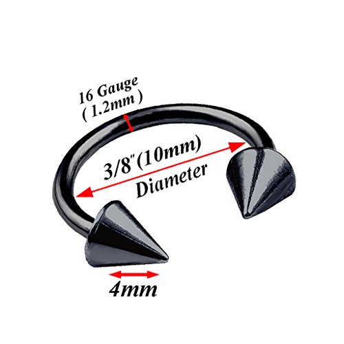 8pcs 16g Horseshoe Ring Circular Barbell Cartilage Hoop Septum Nose Lip Eyebrow Spider Bite Tragus Black Spike Ear Pick Size2