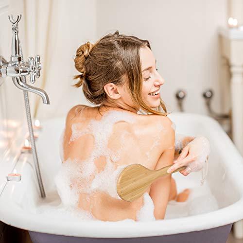 Lurrose Escova de corpo de banho com cabo longo, cerdas de javali naturais para chuveiro com escova