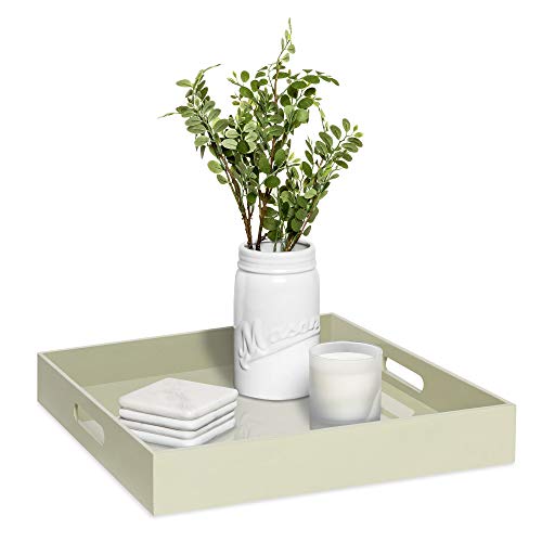 Best Choice Products 16in Square Glossy Modern Decorative Serving Tray Home Accessory Coffee Table Accent Organizer w/Handles, Beige