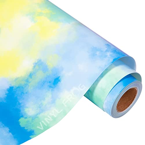 VINYL FROG Tie-Dye HTV Heat Transfer Vinyl 10"x10ft Iron on Vinyl Roll for DIY T-Shirts Green Blue Watercolor Clouds Patterned Vinyl for Heat Press Designs