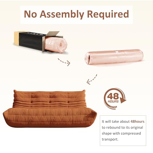 Image of Giant Bean Bag Chair, Oversized Cloud Soft Memory Foam Bean Bag Sofa, Vacuum Compressed No Assembly Comfortable Lounge Couch for Living Room Family Rest Leisure Use (Orange, 3-Seater)