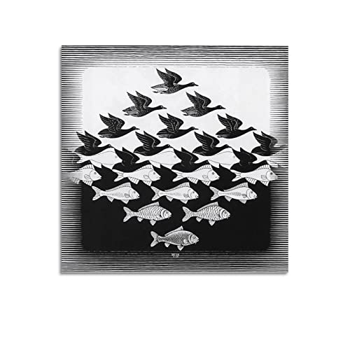 JAHER M.C. Escher Peintures d'art – (ciel et eau), affiches d'art sur toile et tableau mural moderne pour chambre à coucher familiale, 30 x 30 cm