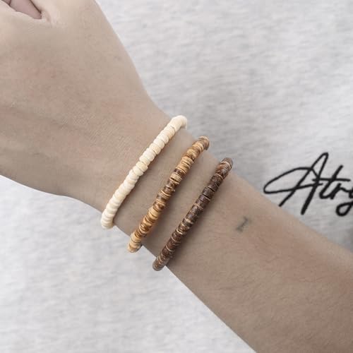 Puka Shell Bracelet for Men Wooden Bracelets Turquoise Stack Beaded Minimalist Trendy Jewelry for Friend Gift3