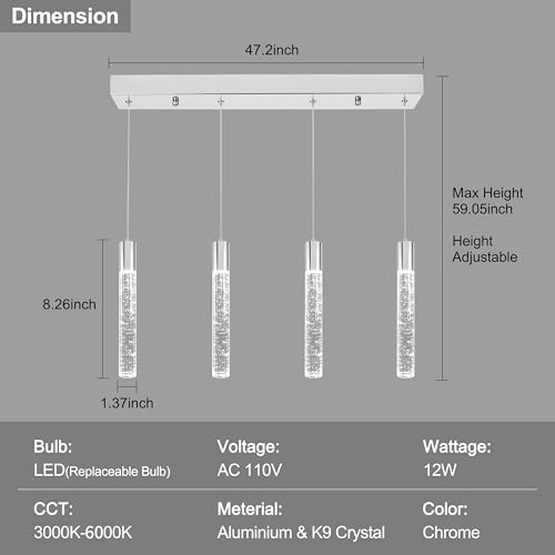 Image of 4 Light Pendant Lights Kitchen Island,Modern Chrome Crystal Pendants
