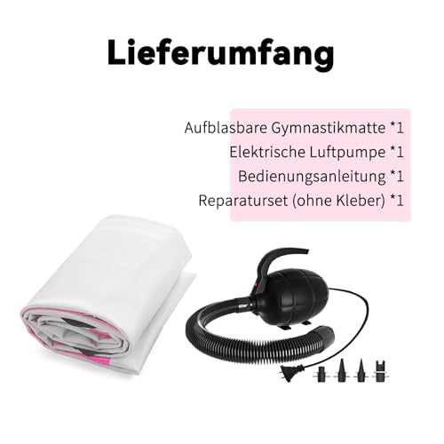 DOBESTS Air Tumbling Matte Aufblasbar 10/20cm Höhe, Gymnastikmatte Größe 2m/3m/4m/5m/6m Turnmatte Trainingsmatte mit elektrischer Luftpumpe Fitnessmatte (Pink, 2m)