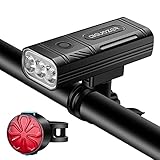 Bike Headlight USB Rechargeable, Aiguozer Waterproof 3 LED Bike Lights, 3000 Lumens 5200mah Super Bright Bicycle Light Front and Back Tail Light with Power Bank Function for All Bikes
