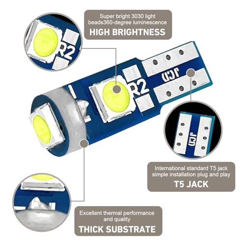 20 Bombillas LED T5 para Auto, Luz Blanca miniatura 3