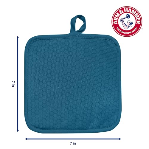 Arm & Hammer Quilted Pot Holders, Heat Resistant, Non-Slip Silicone Grip, 2 Pack, Navy - image 3