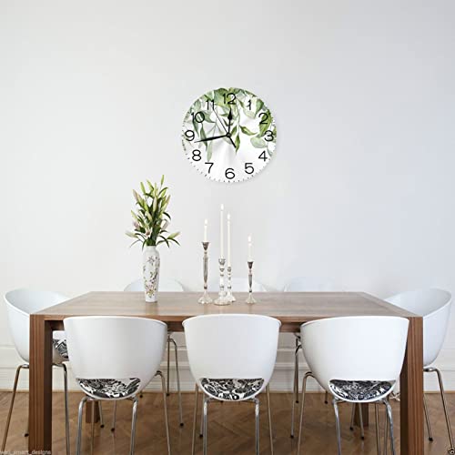 Wall Clock Leaf Botanical Green White Boho Watercolor Silent Non-Ticking 10 Inch Round Clocks Battery Operated Quartz Analog For Living Room Kitchen Bedroom Bathroom Office Home School Decor Pvc #TOP1