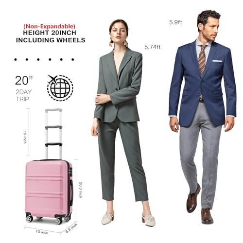 Kono 20'' Carry on Luggage Lightweight with Spinner Wheel TSA Lock Hardside Luggage Durable Small Carry on Suitcase Pink3