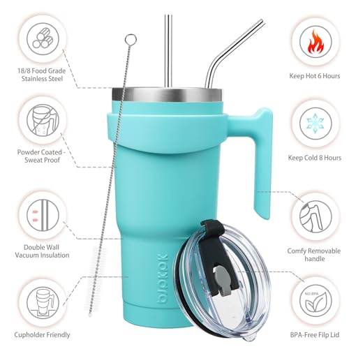 Image of BJPKPK 20 oz Tumbler with Handle & Straw, Insulated Stainless Steel Mug
