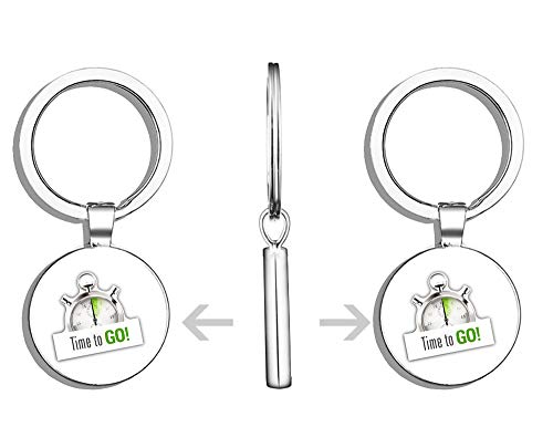Stopwatch Time To Go Round Stainless Steel Metal Key Chain Keychain Ring Double Sided Deisgn
