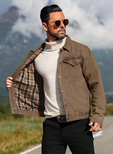 Men's Denim Jacket with Flannel Lined Jean Jackets for Winter Vintage Cowboy Cut Snap Closure Classic Heavy Duty4