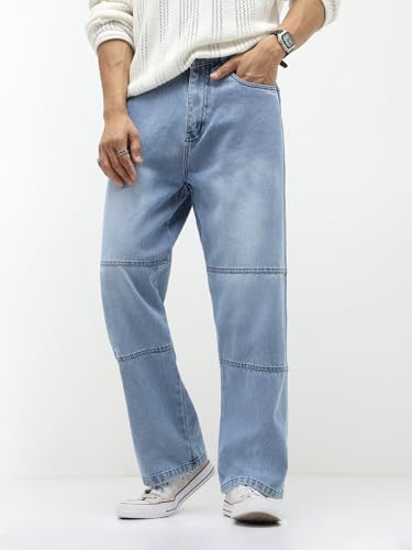 Image of Urbano Fashion Men's Loose Baggy Fit Cut and Sew Panelled Jeans Non-Stretchable