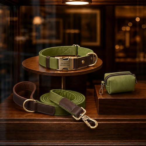 Image of Personalized Dog Collars, Quick Release Buckle, Olive Green,XL