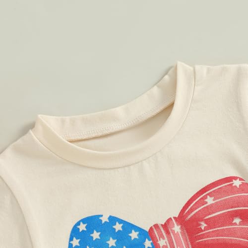 Kids Toddler Girls 4th of July T-Shirt Coquette Bowknot Patriotic USA American Flag Independence Day Top4