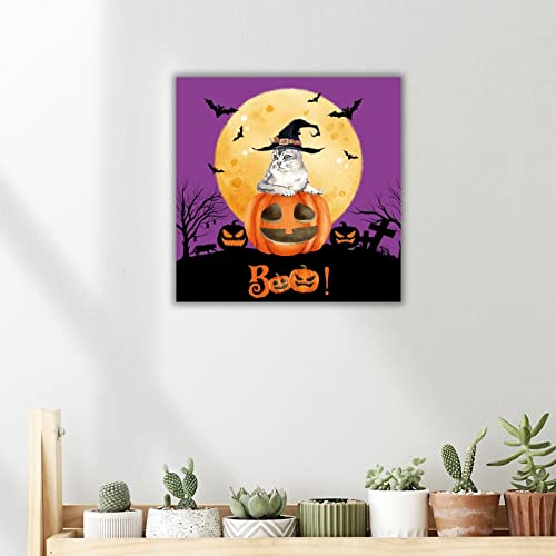 Panneau mural bois Halloween suspendre lune chat décoration