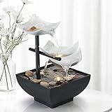 MNJR Zimmerbrunnen mit LED Beleuchtung, Desktop Brunnen Deko Zimmerbrunnen Wasserfall, Wasser Brunnen Innen Klein, Harz Handwerk Geschenke Wasserbrunnen für Wohnzimmer Haus Büro Teehaus Dekoration