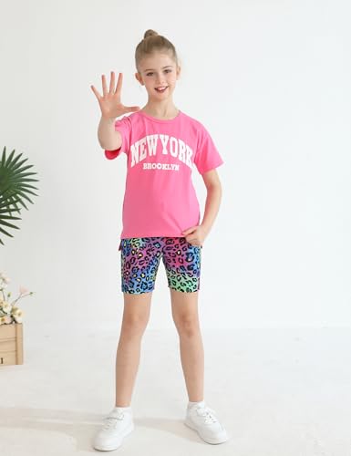 Image of mksodopy Girls Summer Clothse Graphic Print Front and Back High and Low Irregular T-shirt Cycling Shorts Set