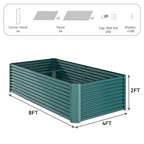 YITAHOME 8x4x2ft Raised Garden Bed Kit, Outdoor Large Metal Patio Planter Box with 2 Gloves, Ground Nails, Support Rod, and Safe Edge Curling Design for Plants Vegetables Flowers, Green by YITAHOME - Image 8