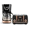 Haden Heritage 4 Slice Wide Slot Stainless Steel Toaster Bundled with 12 Cup Programmable Drip Coffee Maker Coffee Machine, Black & Copper