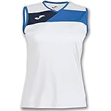 White / Royal Joma Camiseta Crew II Blanco-Royal S/M Mujer - Camiseta técnica sin Manga, Mujer, Blanco - (Blanco-Royal)
