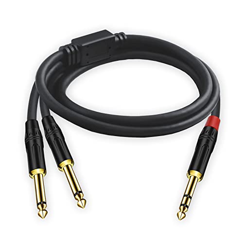 Seefeful (3.3FT / 1PACK) 1/4 Inch TRS Stereo Y Splitter Insert Cable, Gold Plated Audiowave Series 6.35mm Male to Dual 6.35mm TS Male Mono Breakout Cable, Audio Cord