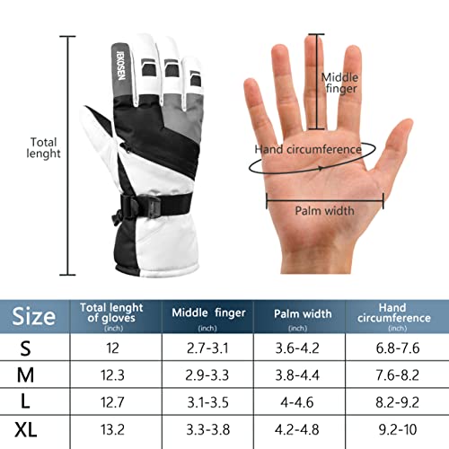 Jekosen Ski Gloves Women Mens Waterproof Touchscreen Snowboard Gloves Snow Cold Weather Winter Keep Warm Gloves With Anti-Lost Wrist Leashe White Medium #TOP5