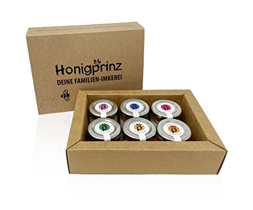Honigprinz 28 g Honiggläser 6er Set - Familien-Imkerei - 100% Deutscher Honig - Probierset/Geschenk Set - Ideal zum Verschenken
