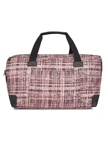 Image of ZOUK Collapsible Duffle Bag for Men and Women | Lightweight Foldable Travel Duffel Bag | Vegan Leather & Handcrafted Fabric | Water-Resistant Lining | 33L Weekend & Short Trip Bag | Cashmere Noir Pink