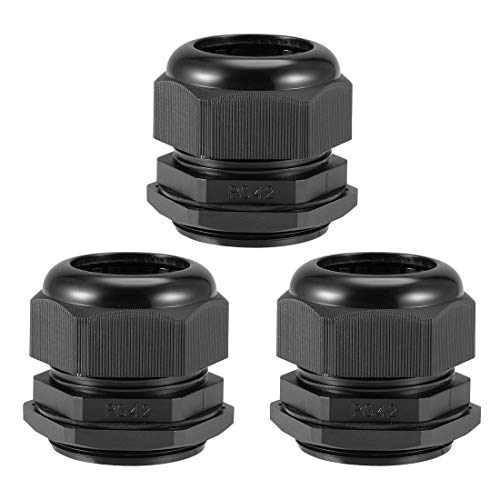 Image of uxcell PG42 Cable Gland 32mm-38mm Wire Hole Waterproof Nylon Joint Adjustable Locknut with Washer Black 3pcs