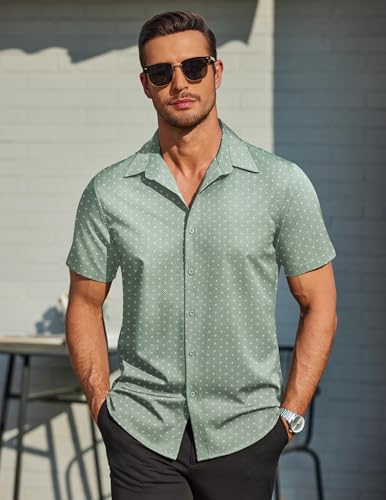 COOFANDY Mens Wrinkle Free Dress Shirt Polka Dot Short Sleeve Button Down Business Casual Shirts3