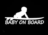 CCI Baby On Board Surf Funny Decal Vinyl Sticker|Cars Trucks Vans Walls Laptop|White |3.0 x 6.5 in|CCI1655