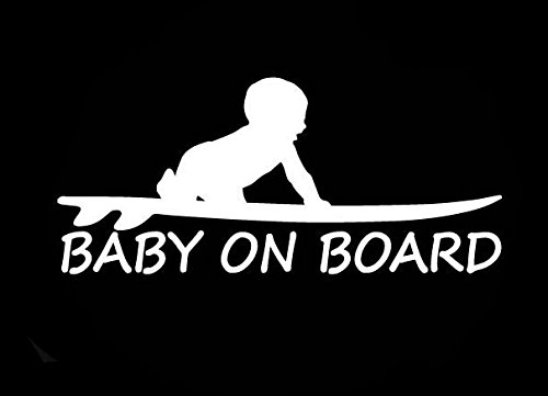 Baby On Board Surf Funny Decal Vinyl Sticker|Cars Trucks Walls Laptop|White |3.0 x 6.5 in|CCI1655