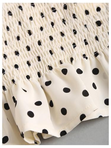GORGLITTER Women's Polka Dots Boat Neck Tank Top Ruffle Tie Shoulder Smocked Going Out Y2k VestTops3